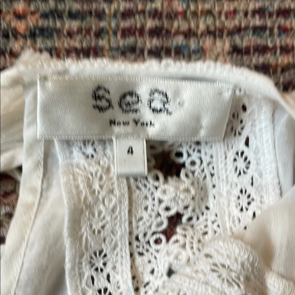 Sea New York Esther PomPom Ruffle Blouse in White Ivory
